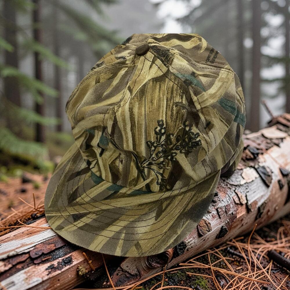 Advantage Wetlands Camo Hat Long Bill Jordan Fitted Duck Hunting USA 90s Vintage